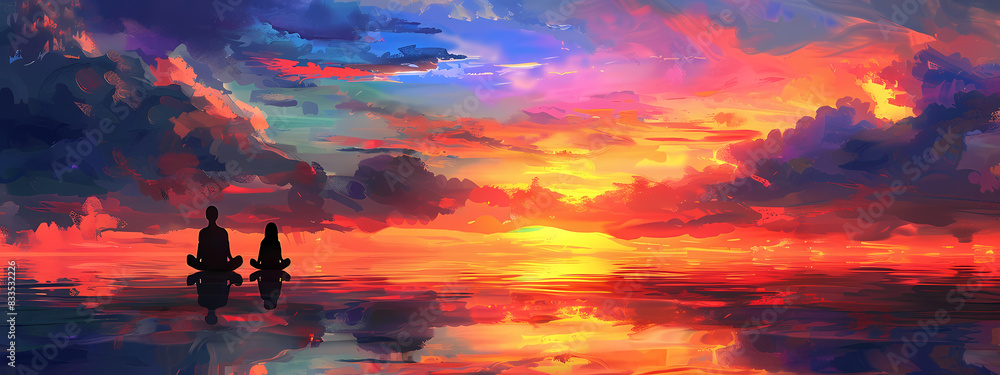 Fototapeta premium Tranquil Meditation with Colorful Sky
