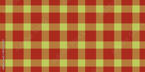Down plaid fabric pattern, nice background texture vector. Template check seamless tartan textile in orange and red colors.