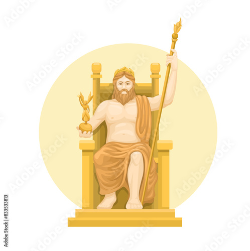 Gods Sitting On The Throne, Zeus At Olympia Statue Cartoon Illustration Vector