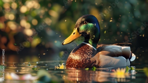 A lovely mallard duck in a pond photo