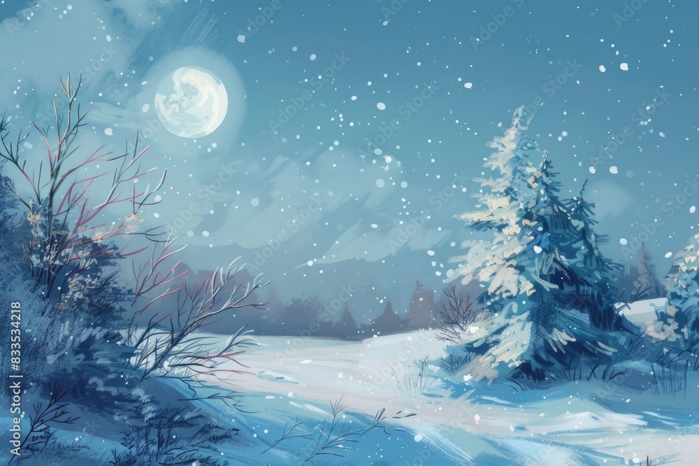 Serene Winter Wonderland Landscape with Snowfall and Frosty Trees Serene Winter Wonderland Landscape with Snowfall and Frosty Trees