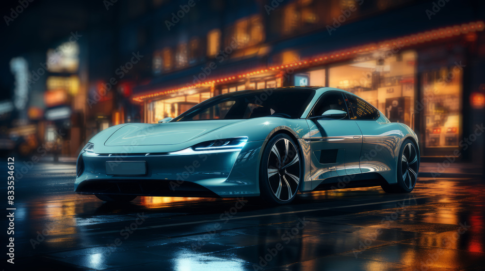 Brand-less generic concept car in the city Brand-less generic concept car in the city