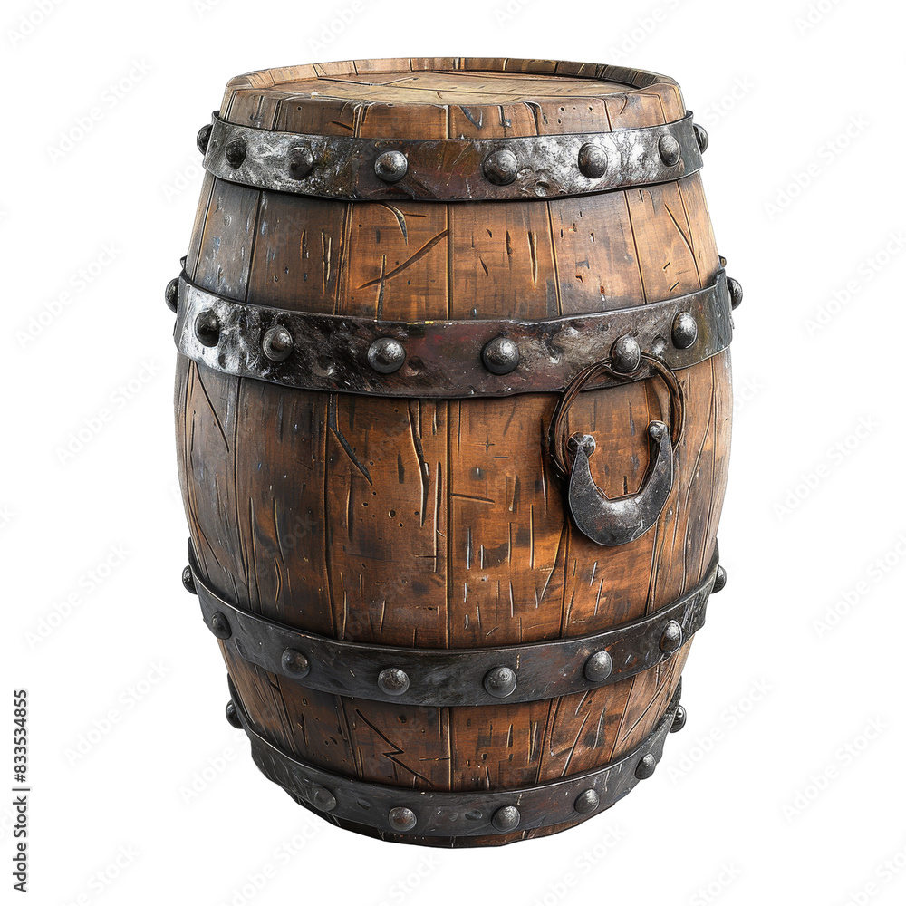 [Transparent Background PNG]Old Wooden Barrel with Metal Bands on transparent background