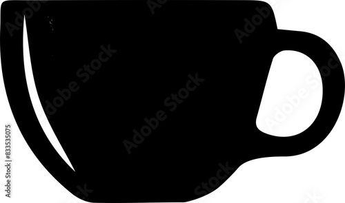 black vector line art, coffee mug, tea cup, beverage container