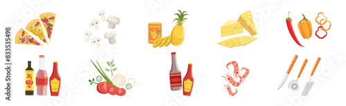 Pizza Cooking Ingredient and Product Item Vector Set