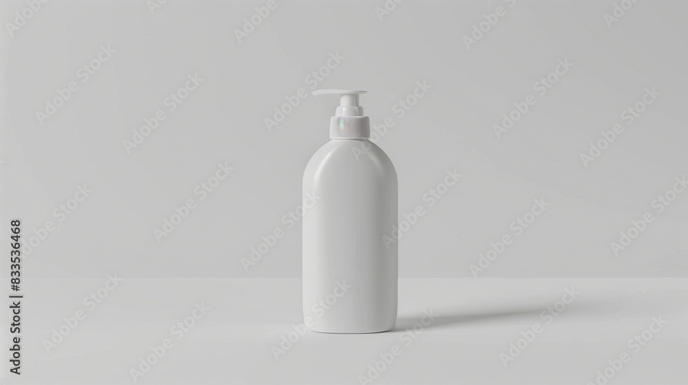 **Futuristic mockup of blank white matte shampoo bottle with cap, front view isolated on light grey background with soft shadows and no contrast. High resolution product photo --ar 16:9 --s 50 --v 6.0 **Futuristic mockup of blank white matte shampoo bottle with cap, front view isolated on light grey background with soft shadows and no contrast. High resolution product photo --ar 16:9 --s 50 --v 6.0