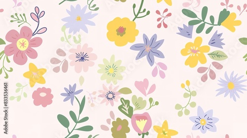 Flower wallpaper flat design top view border theme cartoon drawing colored pastel . Seamless Pattern, Fabric Pattern.
