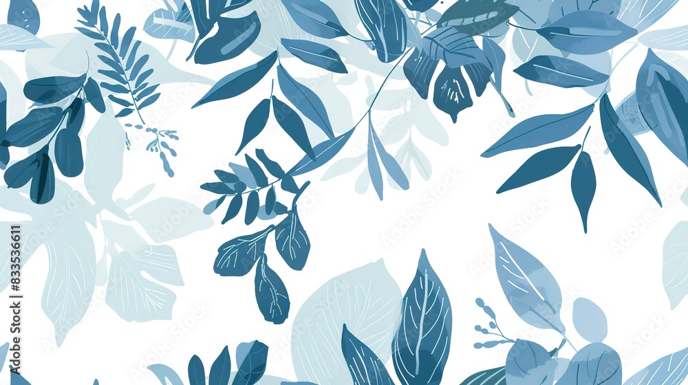 Fototapeta premium Botanical frames flat design top view framed theme water color Monochromatic Color Scheme. Seamless Pattern, Fabric Pattern.