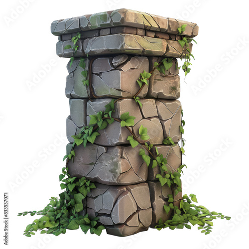 [Transparent Background PNG]ancient stone pillar covered with green ivy photo