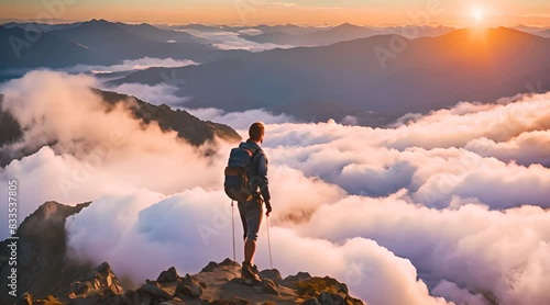 A Majestic Mountain Reaching for the Heavens, Enveloped in a Sea of Clouds