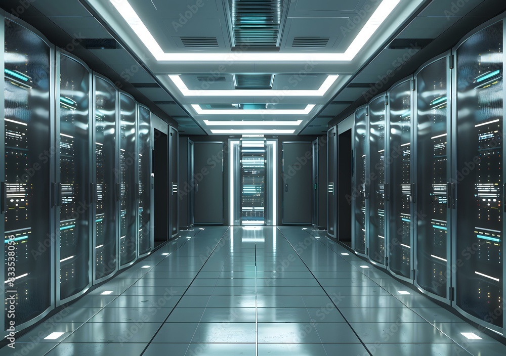 Futuristic server room with supercomputers Futuristic server room with supercomputers