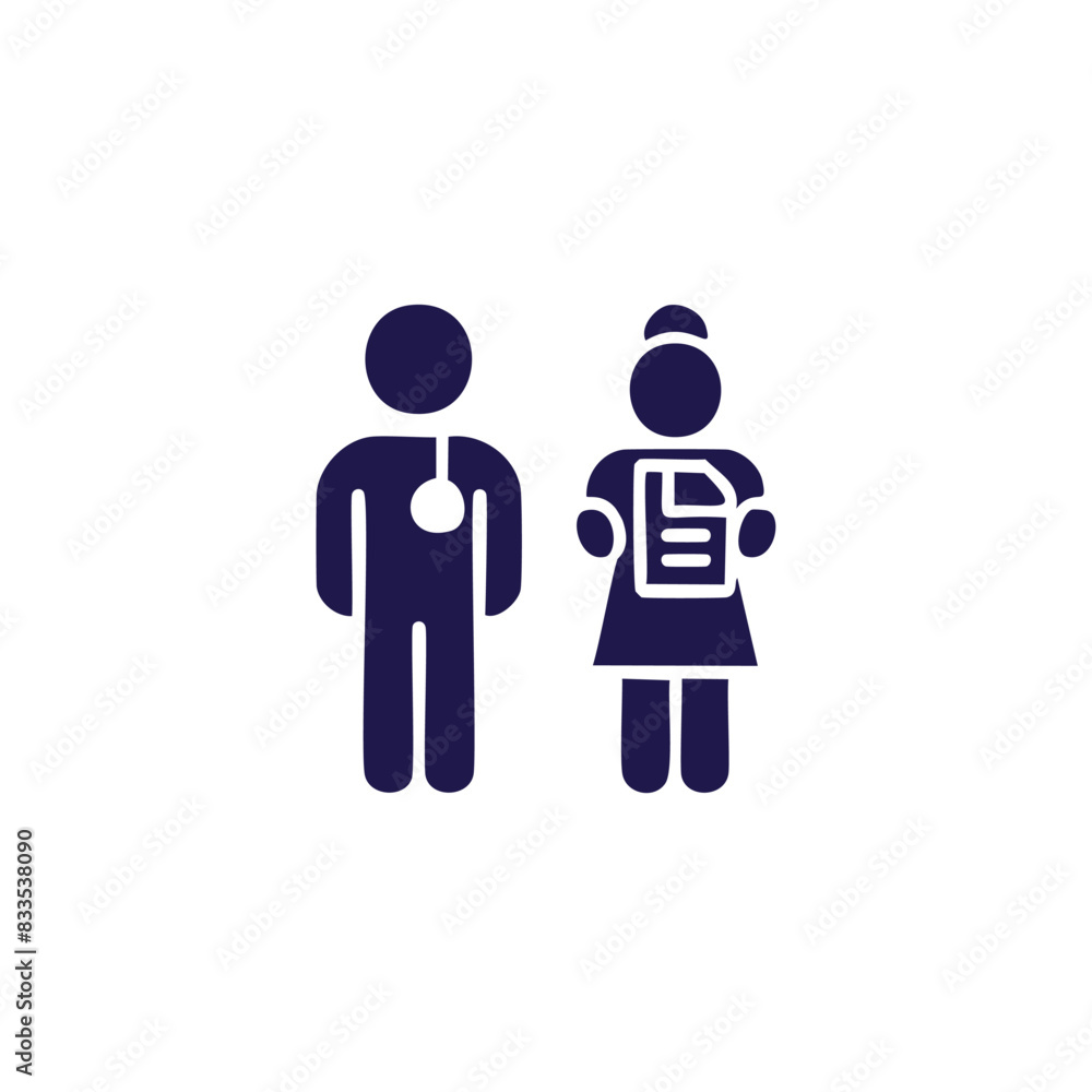 doctor and woman nurse stand with patient card medical staff in uniform doctor and woman nurse stand with patient card medical staff in uniform