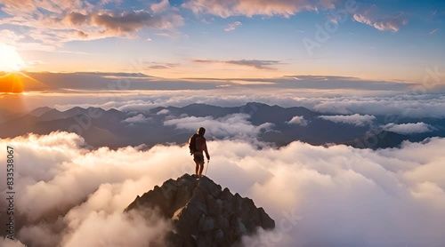 A Majestic Mountain Reaching for the Heavens, Enveloped in a Sea of Clouds