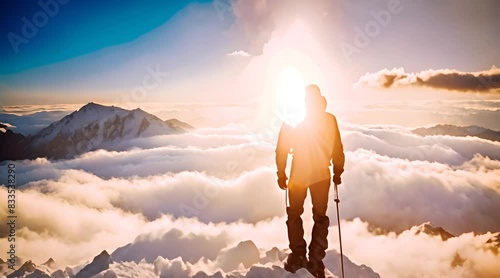 A Majestic Mountain Reaching for the Heavens, Enveloped in a Sea of Clouds