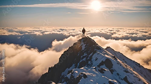 A Majestic Mountain Reaching for the Heavens, Enveloped in a Sea of Clouds