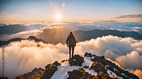 A Majestic Mountain Reaching for the Heavens, Enveloped in a Sea of Clouds