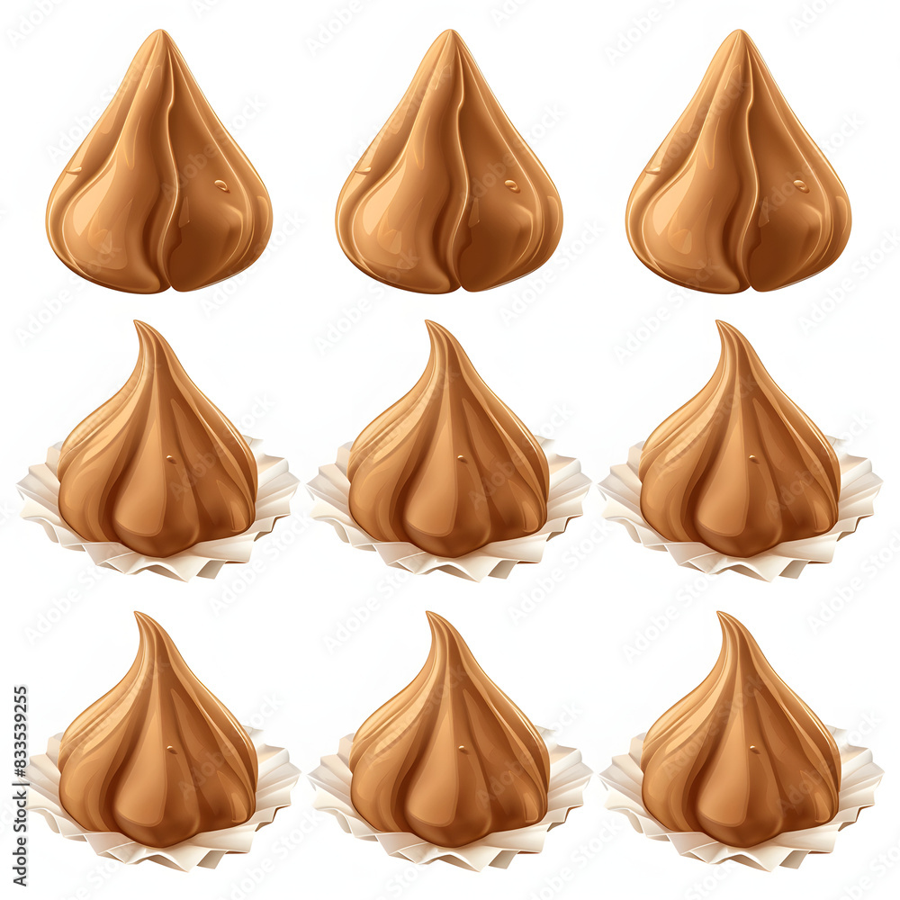 Set of hershey kisses paper plumes on white paper isolated on white ...