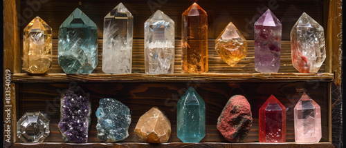 Assorted gemstones in a display case photo