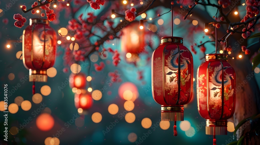 Red lanterns hanging from a tree in celebration of the Lantern Festival Red lanterns hanging from a tree in celebration of the Lantern Festival