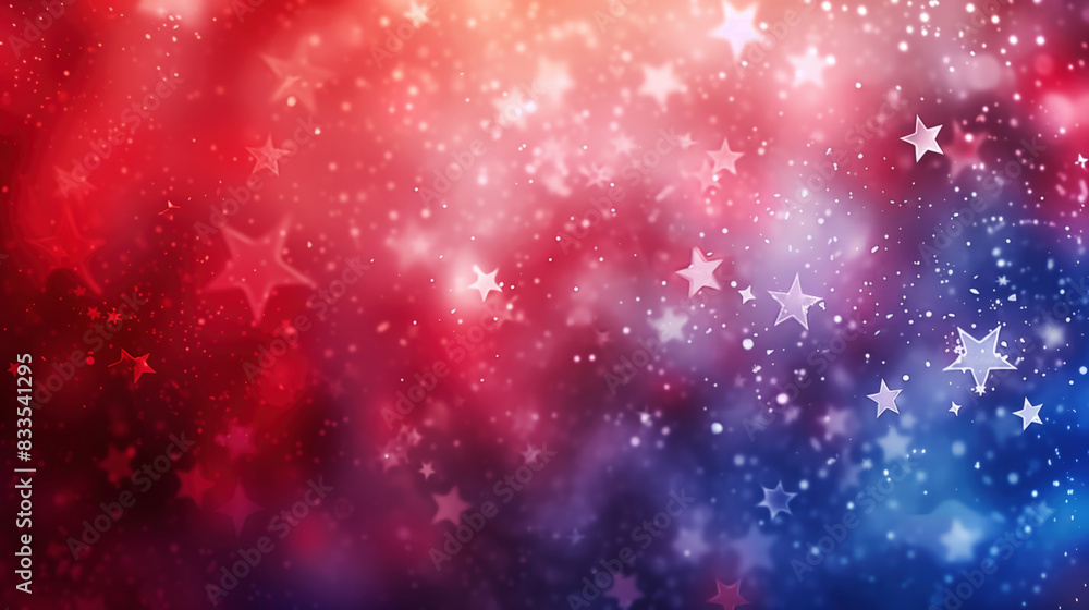 A celebratory explosion of red white and blue, sparkling stars on a bokeh background A celebratory explosion of red white and blue, sparkling stars on a bokeh background