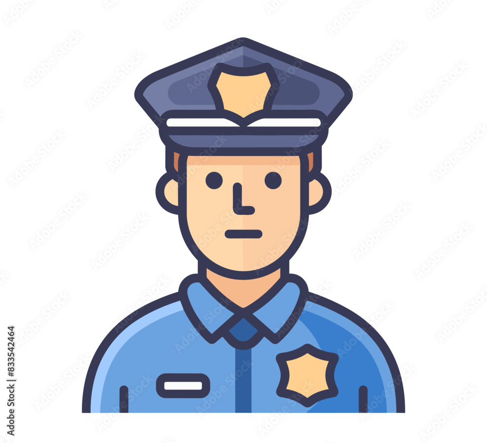 A police officer character in uniform, illustrated with clean lines and vibrant colors. Flat vector illustration. A police officer character in uniform, illustrated with clean lines and vibrant colors. Flat vector illustration.