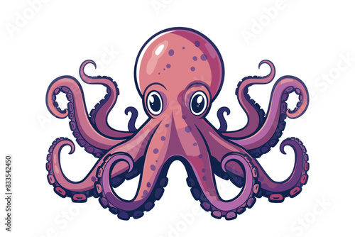 A cute cartoon octopus with big expressive eyes and multiple tentacles, drawn in a playful and friendly style. Flat vector illustration.