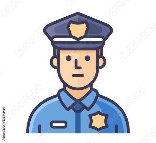 A police officer character in uniform, illustrated with clean lines and vibrant colors. Flat vector illustration.