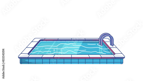 A rectangular swimming pool with clear blue water and a metal ladder, set against a plain background. Flat vector illustration.