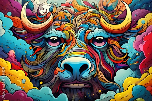 doodle background design, buffalo graffiti art colorful