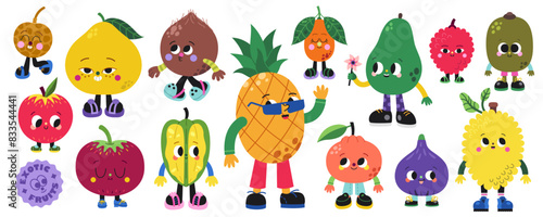 Cute cartoon exotic and tropical fruits illustrations vector set. Part three.