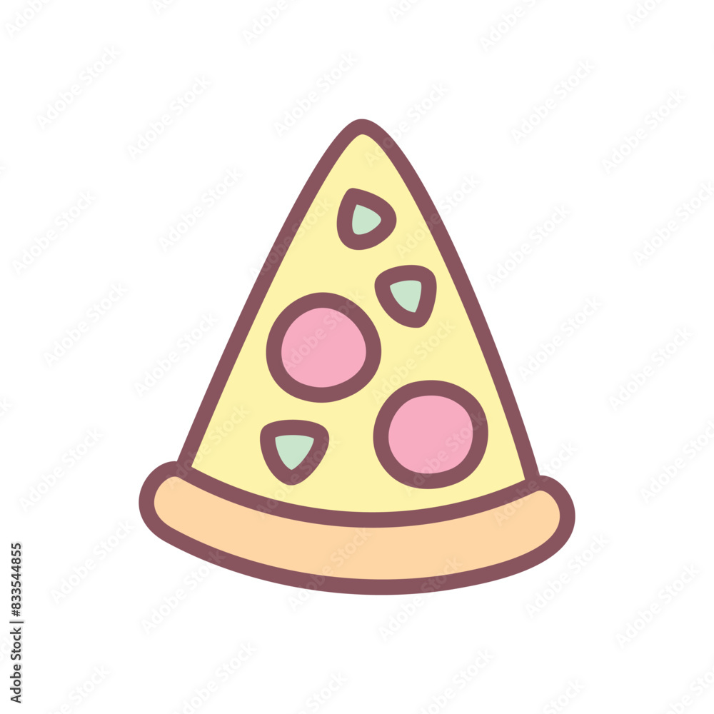 Cute pizza icon. Hand drawn illustration of a Italian pizza slice isolated on a white background. Kawaii sticker. Vector 10 EPS. Cute pizza icon. Hand drawn illustration of a Italian pizza slice isolated on a white background. Kawaii sticker. Vector 10 EPS.