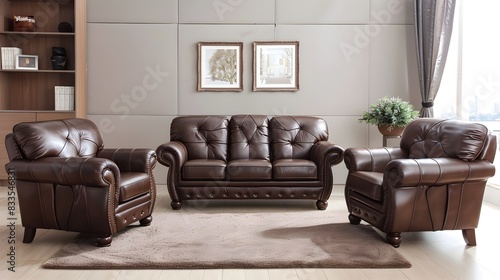 Discover the durability and style of a Tarun Furniture brown leather seat set