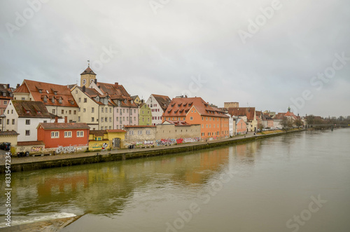 View of Regensburg old town from Danube river