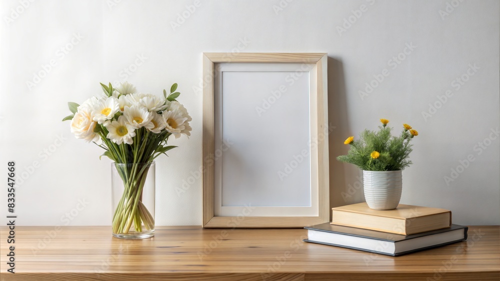 there is a picture frame on a table with a book and flowers, on a white table, poster composition, fotografia, minimalistic composition, poster background, on wooden table, wooden desks with books, there is a picture frame on a table with a book and flowers, on a white table, poster composition, fotografia, minimalistic composition, poster background, on wooden table, wooden desks with books,