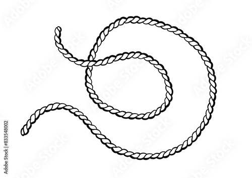 Hand-drawn cowboy rope in doodle style Vector illustration isolated on white.