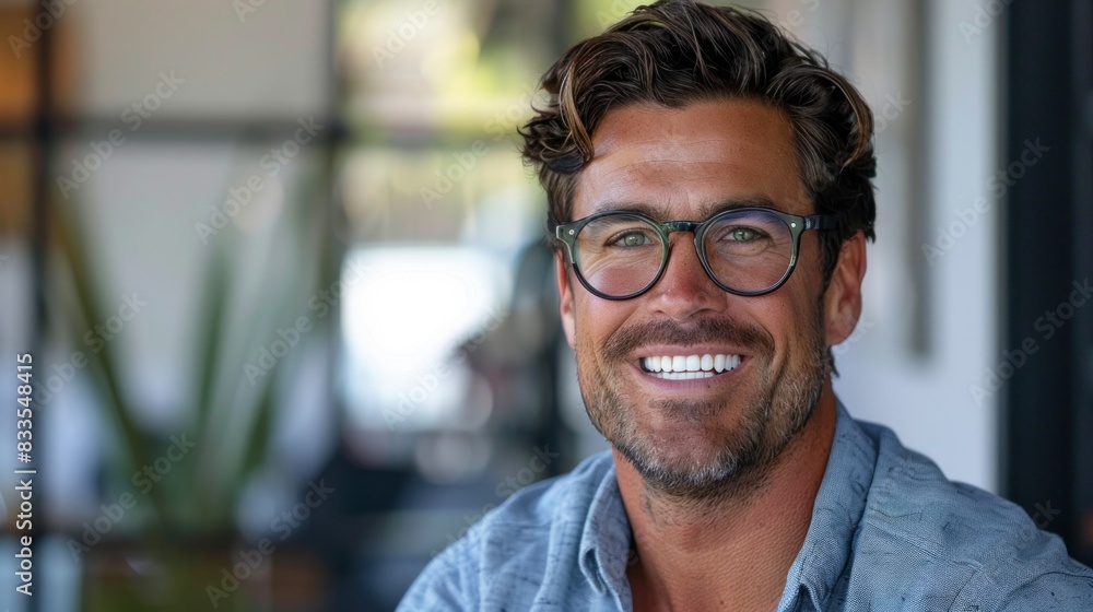 Evoking trust and reliability, the marketer's warm smile invites engagement and fosters client relationships. Evoking trust and reliability, the marketer's warm smile invites engagement and fosters client relationships.