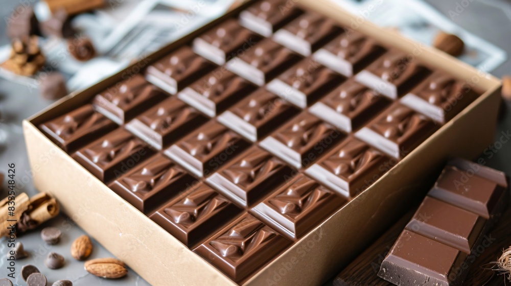 Chocolate bar in a box on table Chocolate bar in a box on table