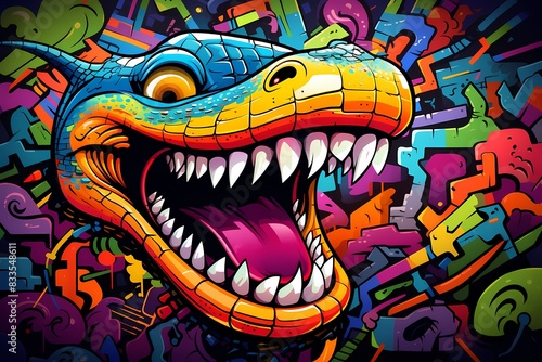 doodle background design  colorful crocodile graffiti art