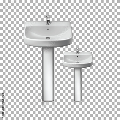 White Bathroom Sink Basin with Tap Isolated on transparent background, vector illustration design.