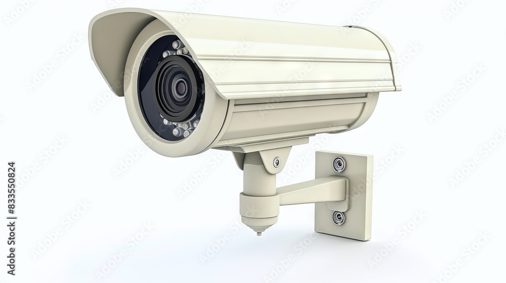 White CCTV surveillance camera mounted on the wall. Security equipment. Concept of monitoring, safety, surveillance, protection. Isolated on white background White CCTV surveillance camera mounted on the wall. Security equipment. Concept of monitoring, safety, surveillance, protection. Isolated on white background