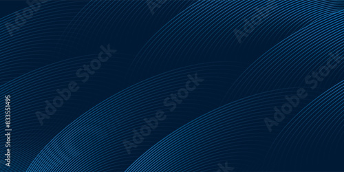 Abstract shining blue curved lines on blue background.