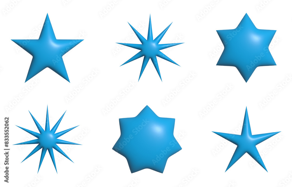 Set of 3D stars in blue color. Set of 3D stars in blue color.
