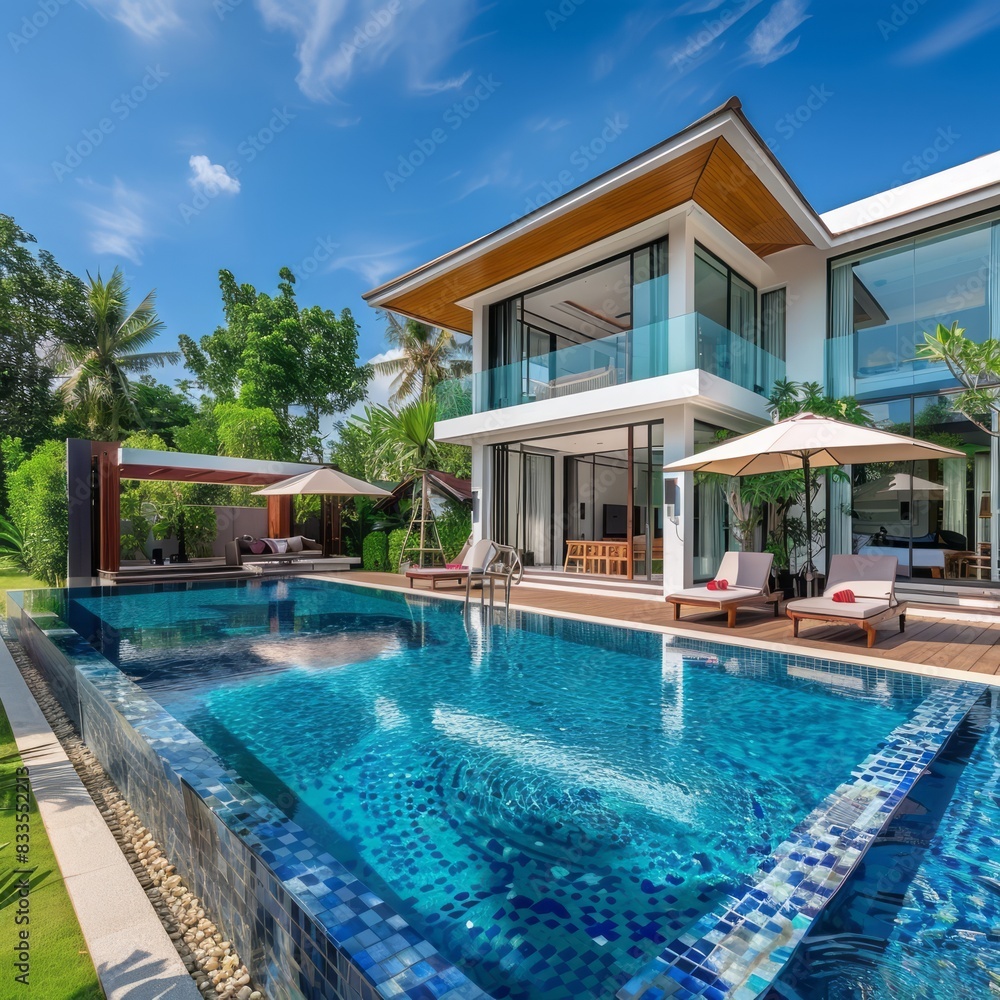 Expensive private villa. Swimming pool in a private house. Expensive private villa. Swimming pool in a private house.