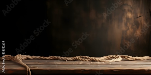 Frayed rope symbolizes broken connection illustrating feelings of disconnection and isolation. Concept Relationships, Symbolism, Isolation, Emotions photo