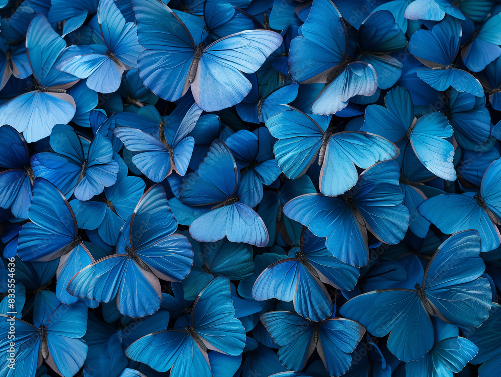 A dense collection of blue butterflies creating a stunning natural pattern A dense collection of blue butterflies creating a stunning natural pattern