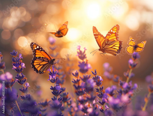 Wallpaper Mural a sunny summer nature background sets the stage for a breathtaking display of beauty graceful butterflies flutter amidst a mesmerizing sea of lavender flowers bathed in the golden hues of sunlight Torontodigital.ca