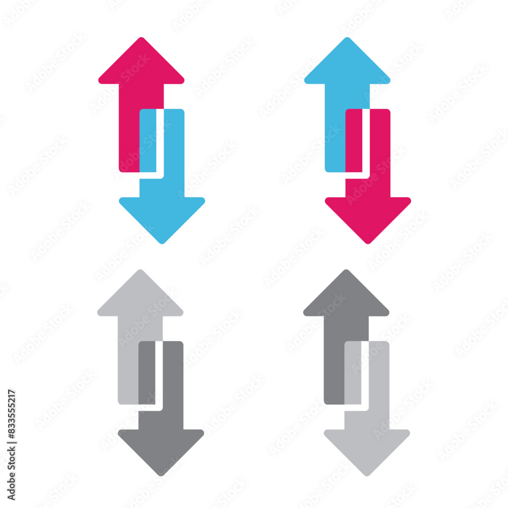 Two arrows in opposite directions, icon, vector. Two arrows in opposite directions, icon, vector.