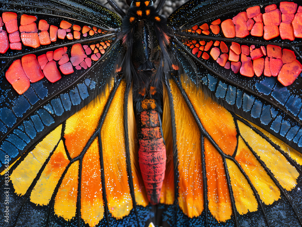 Close up colorful texture of butterfly wing surface pattern backgroun Close up colorful texture of butterfly wing surface pattern backgroun