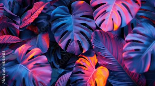 Wallpaper Mural Creative fluorescent color layout made of tropical leaves. Flat lay neon colors. Nature concept. Torontodigital.ca