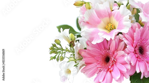 Pink and white flowers border design over the white. Generative Ai photo